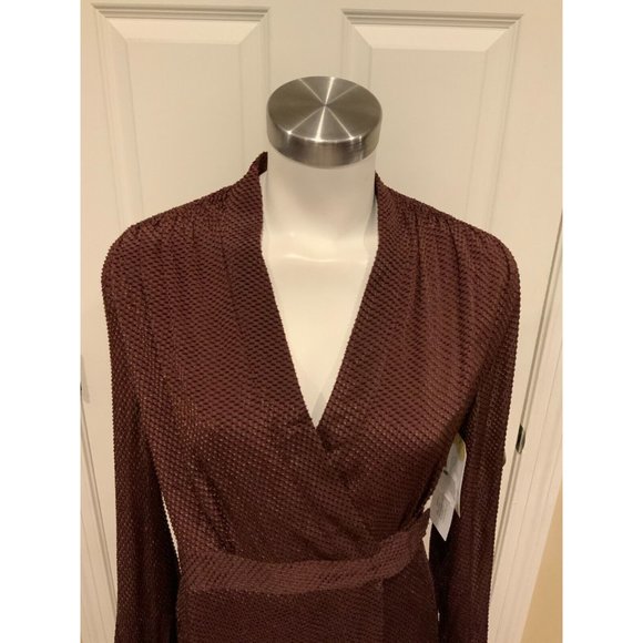 Equipment Maroon Allaire Textured Silk Long Sleeve Wrap Dress, Size 4 NWT - Picture 3 of 10